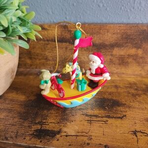 Santa's Best Christmas AS IS Smooth Sailing 1991 Tree Ornament 90s Boat Toys